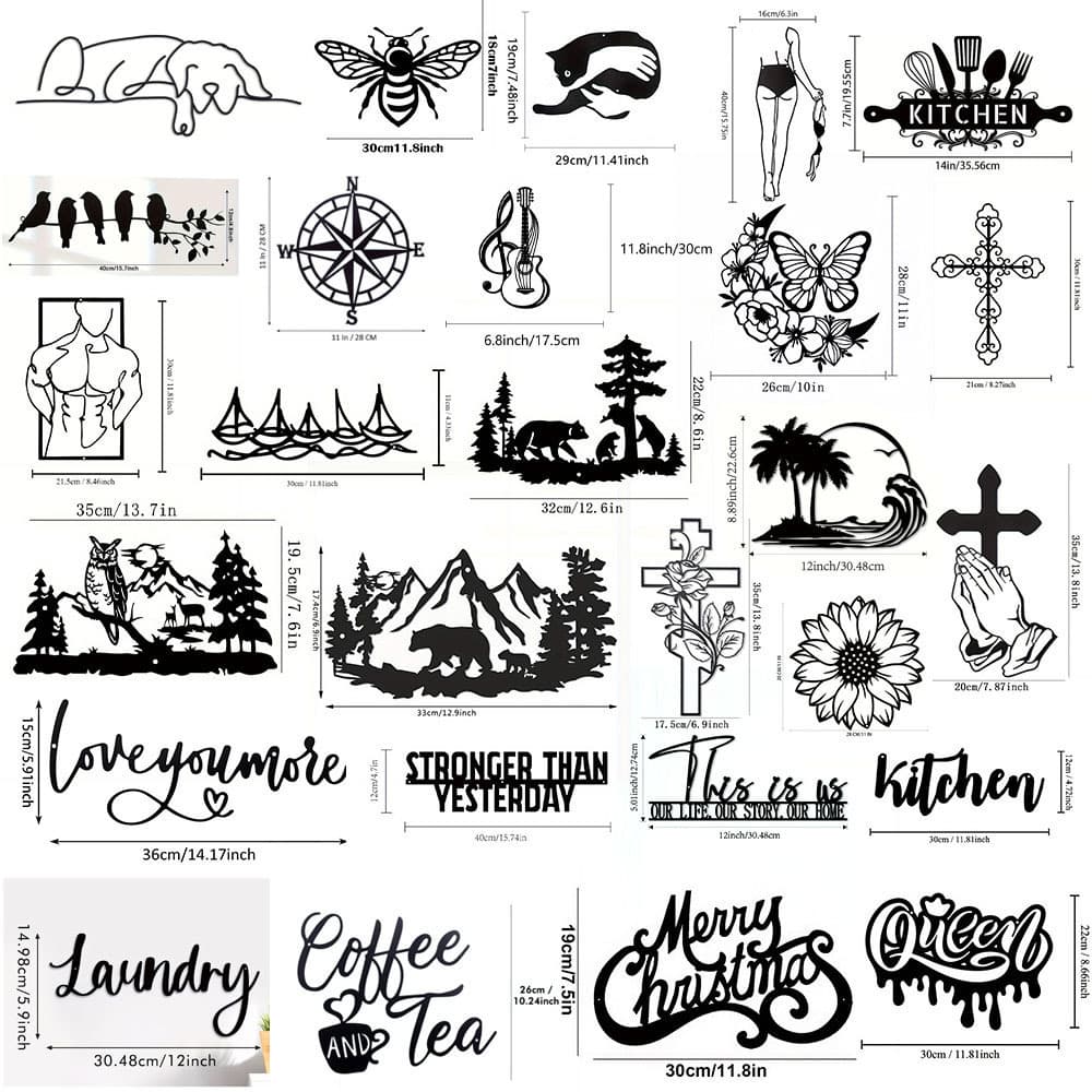 Black Wall Decor Metal Wall Art Creative Indoor Decoration Iron Silhouette