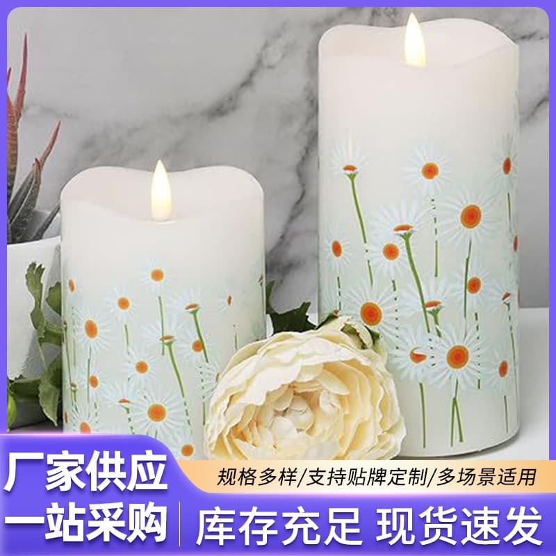 Remote Control Flickering Spring Daisy LED Candle White Floral Flameless Pillar Ambient Decorative Light Battery Operated Candle