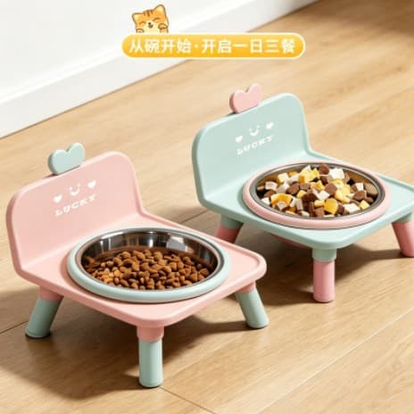 Stainless Steel Double Bowl Cat Bowl, Elevated Neck Protection, Anti-Black Chin, Anti-Tip, Anti-Splash Dog Bowl, Water Bowl, Wholesale