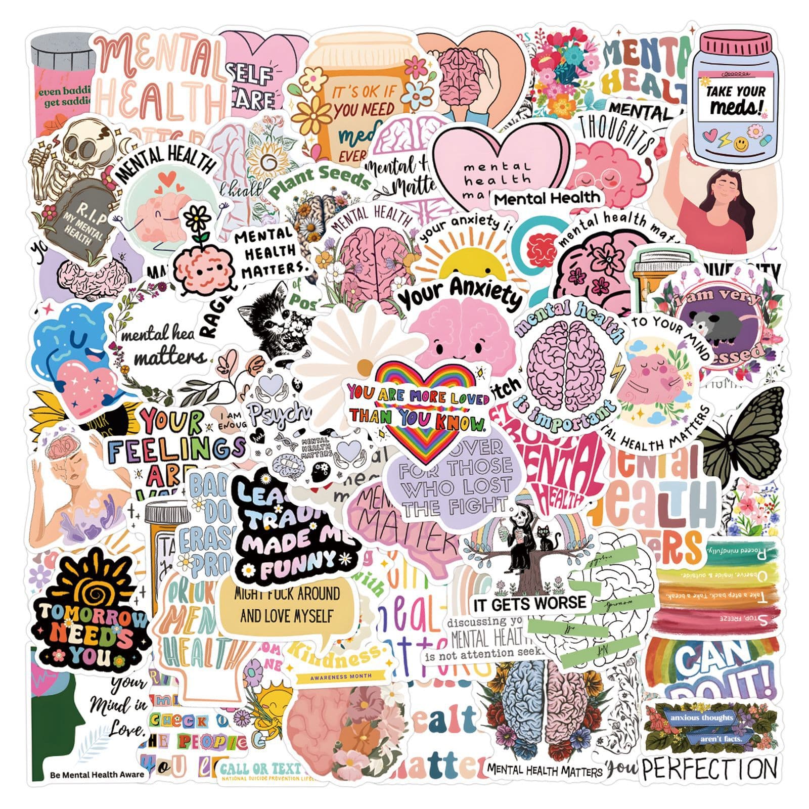110 Mental Health Doodle Stickers for Scooter Notebook DIY Cross-border Stickers Factory Wholesale
