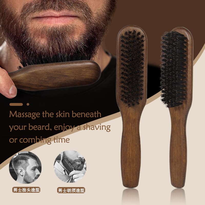 Cross-border Men's Solid Wood Beard Brush Barber Oily Hair Boar Bristle Beard Care Cleaning Brush Barber Hair Debris Brush