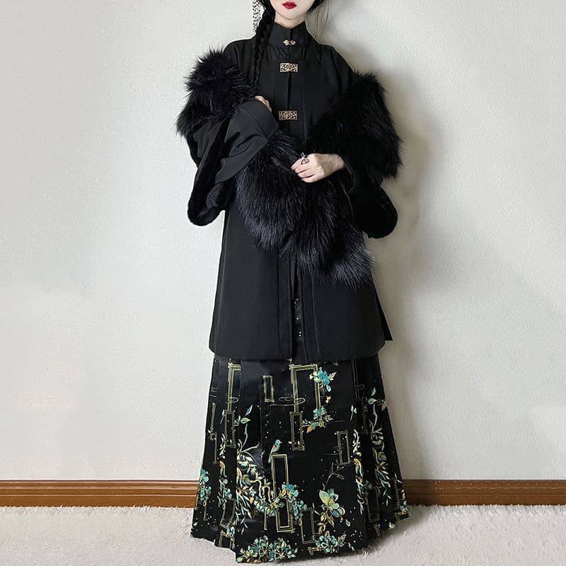 Xunchenji Winter Return Ming-style Hanfu for Women, Square Collar Duijin Half-sleeve Woolen Horse-face Super Fairy Daily Thickened Autumn/Winter Authentic