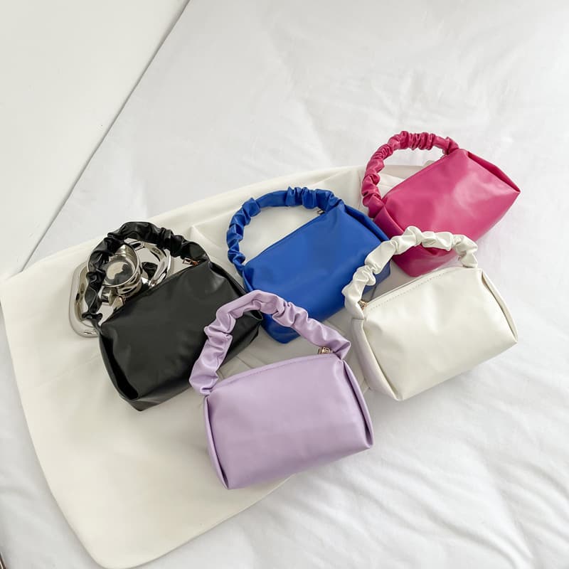 Handbag female internet celebrity same style solid color simple design bag niche texture pu pleated lightweight women's cosmetic bag