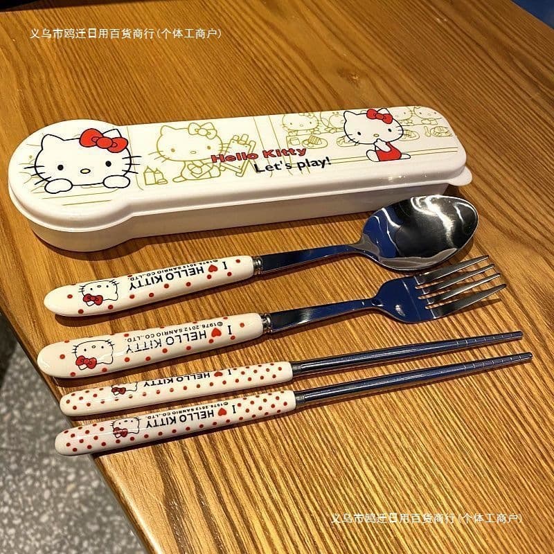 Stylish INS-Grade Stainless Steel Utensil Set with Case: 3-Piece Chopsticks, Spoon, Fork for Students
