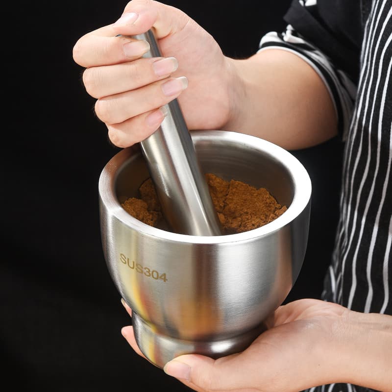 304 Stainless Steel Garlic Masher Home Mortar and Pestle Manual Grinder Garlic Crusher