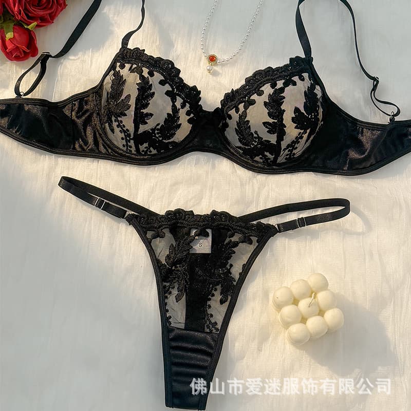 Y New Style 3-Point Sexy Mesh Embroidery Sheer Lingerie Set with Thong Temptation 24043
