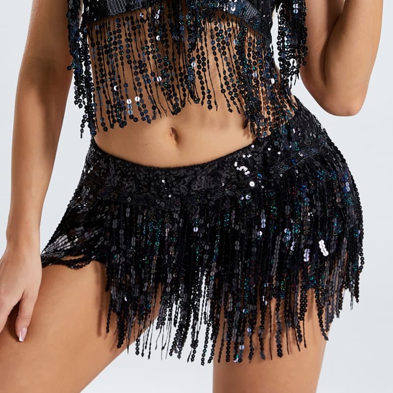Belly Dance Fringe Skirt Jazz Sequin Shorts Nightclub Bar Club DS Women's Latin Stage Performance Costume