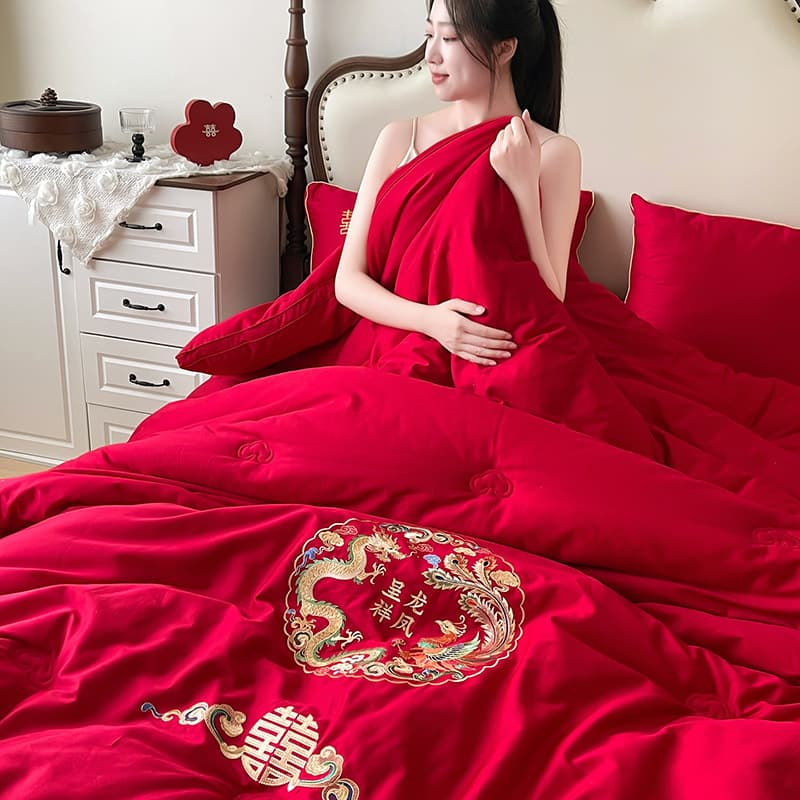 60-Strand All-Cotton Soybean Winter Dowry Quilt, Thickened Bright Red for Newlyweds