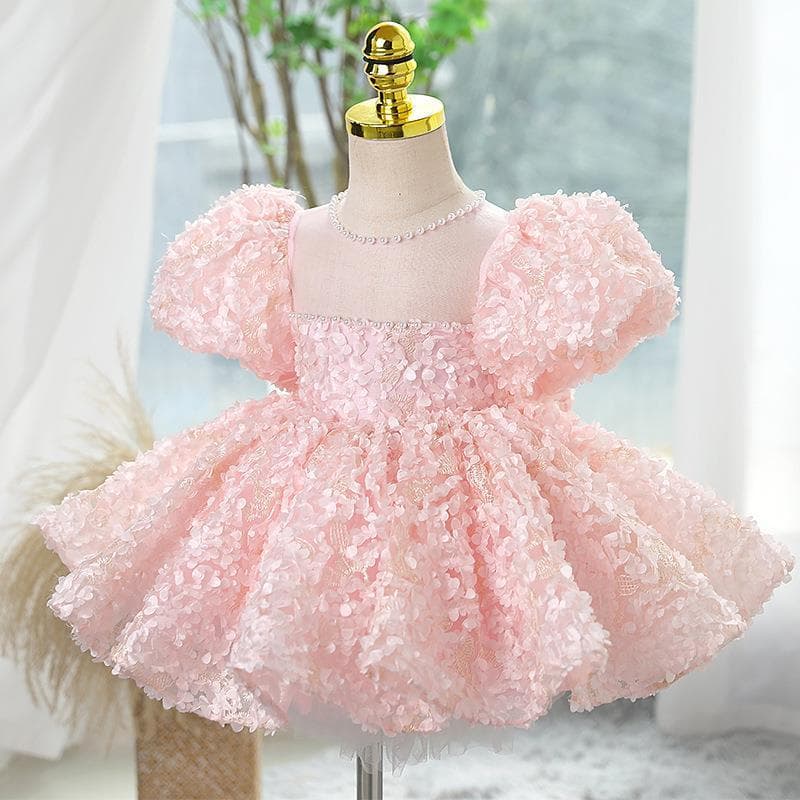 Girls Dress 2025 New Children's Princess Dress Pink Sweet Flower Girl Wedding Little Girl Birthday Piano Play