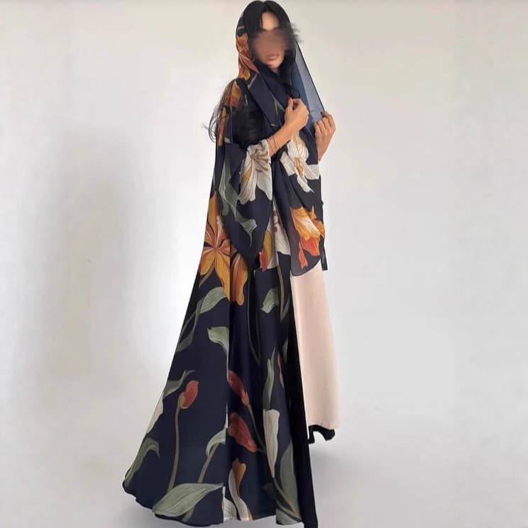 Cross-border printed cardigan with large floral pattern, coat, headscarf