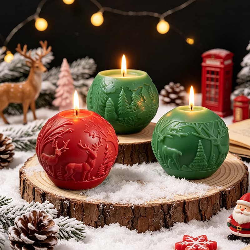Christmas Embossed Color Ball Candle Mold DIY Elk Christmas Tree Embossed Pattern Round Ball Plaster Silicone Mold