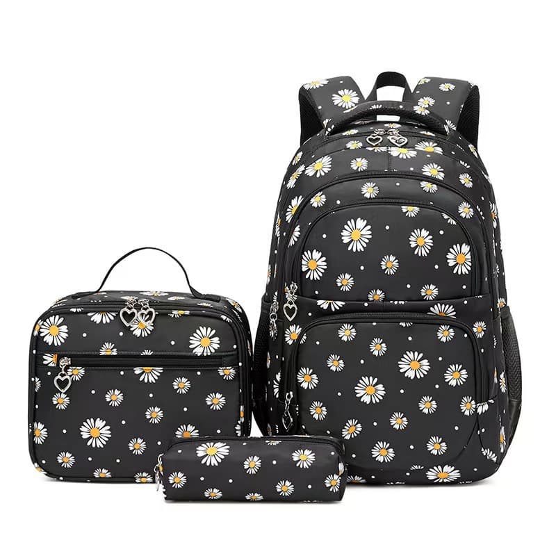 Cross-Border Hot Selling Elementary Middle School Daisy Three-Piece Backpack Large Capacity Small Daisy Backpack Large Capacity