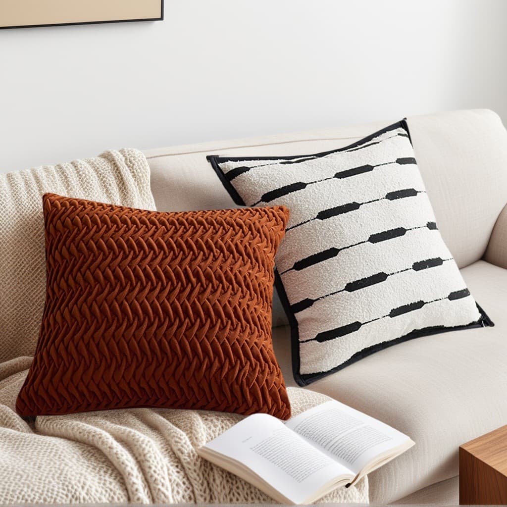 Modern Minimalist Throw Pillow Cover, Showroom Soft Decorative Pillow, High-End Light Luxury Black and White Lumbar Pillow, Bedroom Headboard Backrest Cushion