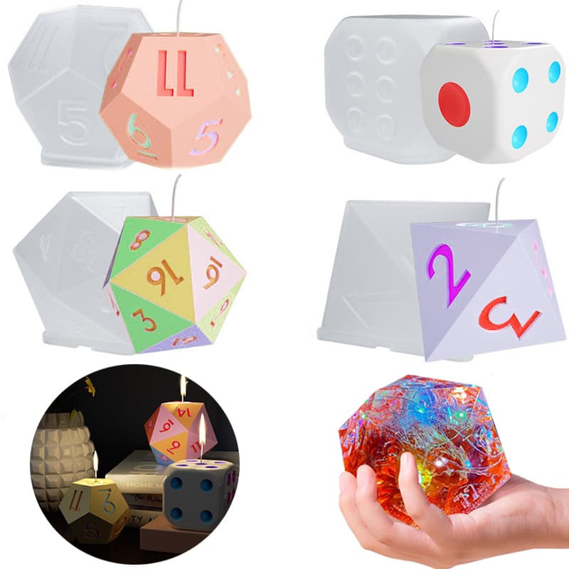 In Stock Dice Aromatherapy Candle Silicone Mold, Epoxy Resin DIY Polyhedron Dice Night Light Resin Ornament Wholesale