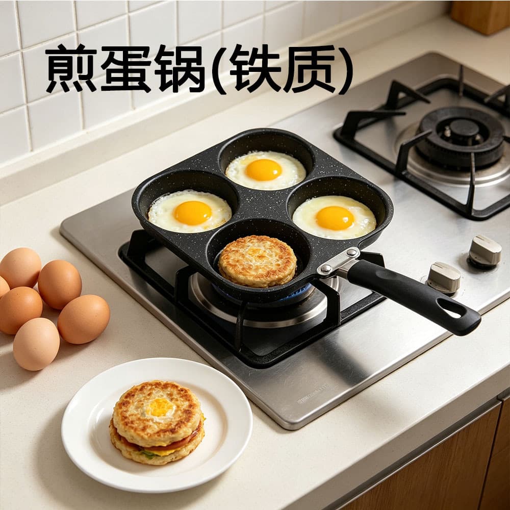 Cross-border medical stone four-hole frying pan household breakfast omelette pan egg burger breakfast pan non-stick frying pan