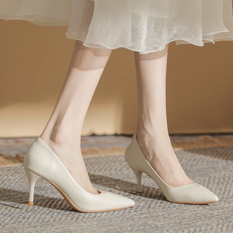 Pointed Toe High Heels Elegant Minimalist Women's Shoes Comfortable Thin Heel Office Wear All Season Single Shoes Soft Color