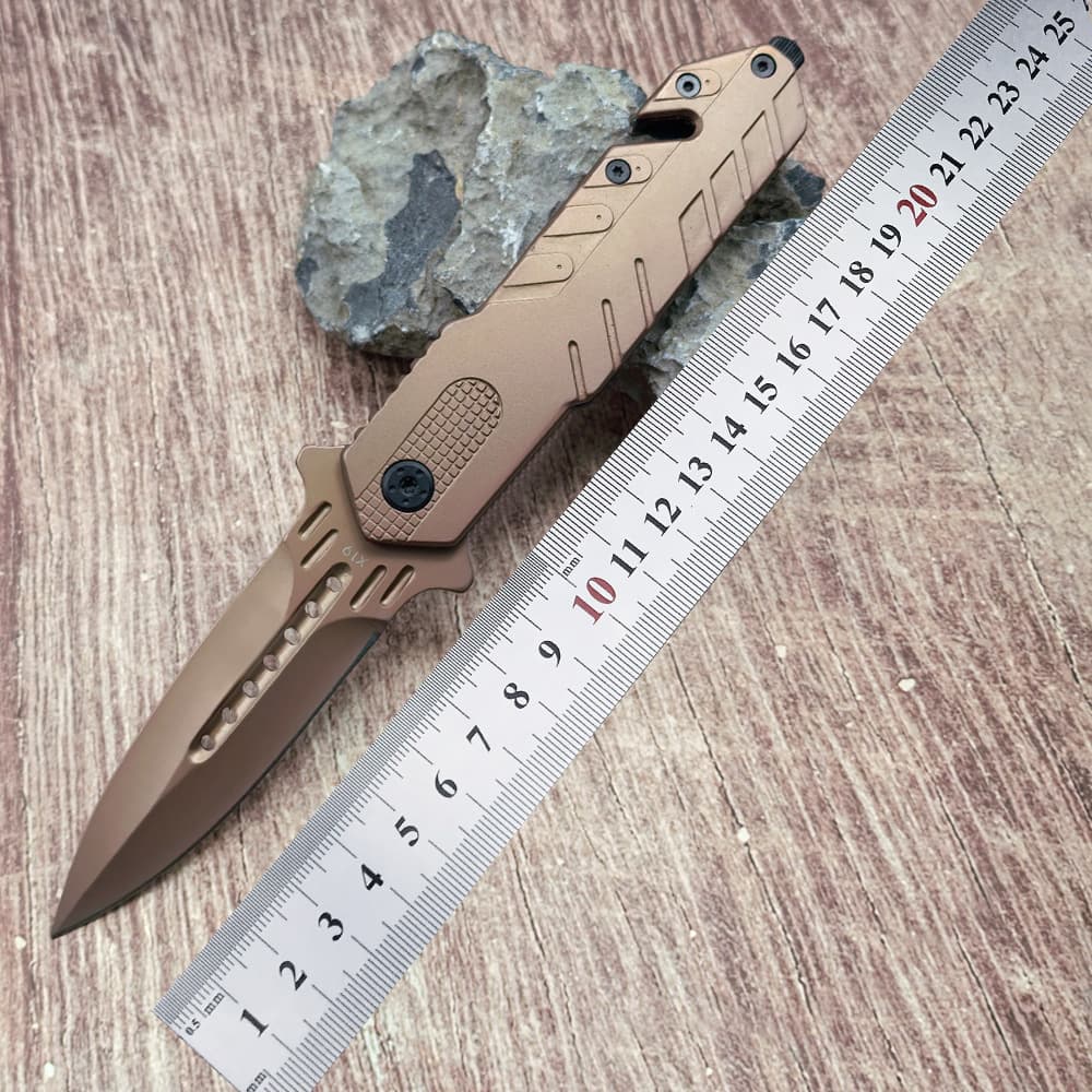 Cross-border outdoor self-defense folding knife X19 gold titanium creative folding knife hunting fishing knife car broken window cone