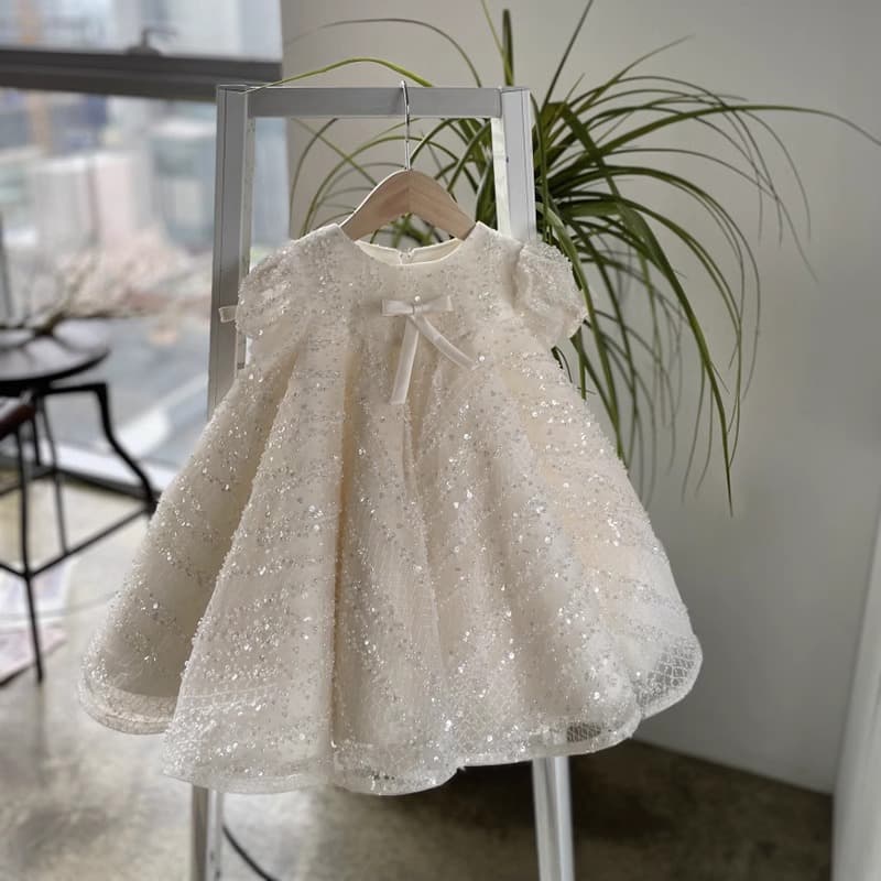 Sequin Girls Dress 2026 New Princess Tutu Baby First Birthday Dress Korean High Waist Gown