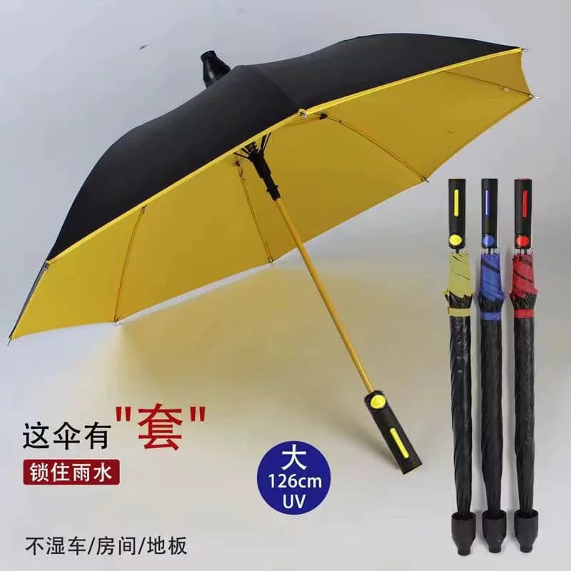 Waterproof Sleeve Ready Stock Wholesale Full Fiber Golf Business Umbrella Automatic Long Handle Umbrella Large Straight Rod All-Weather Umbrella