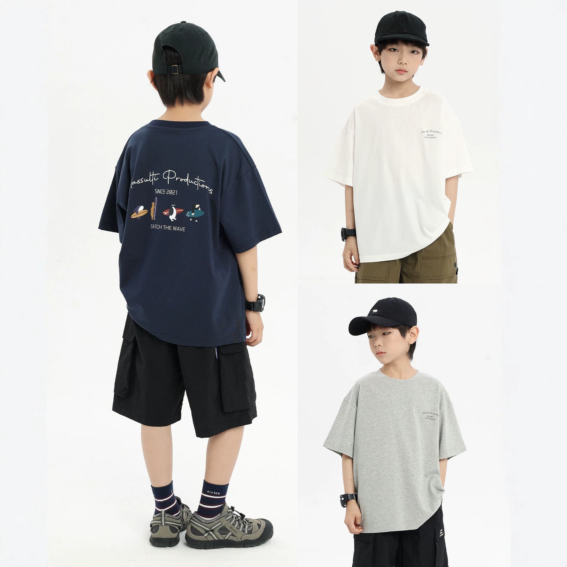 Boys short-sleeved 2026 summer and Korean new style children's casual T-shirt pure cotton baby boy simple penguin skateboard print t trend