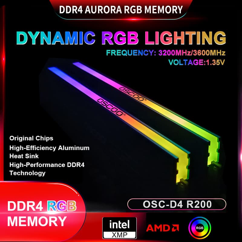 OSCOO Memory Module 3600 3200 DDR4 RGB Light Strip RAM DDR4