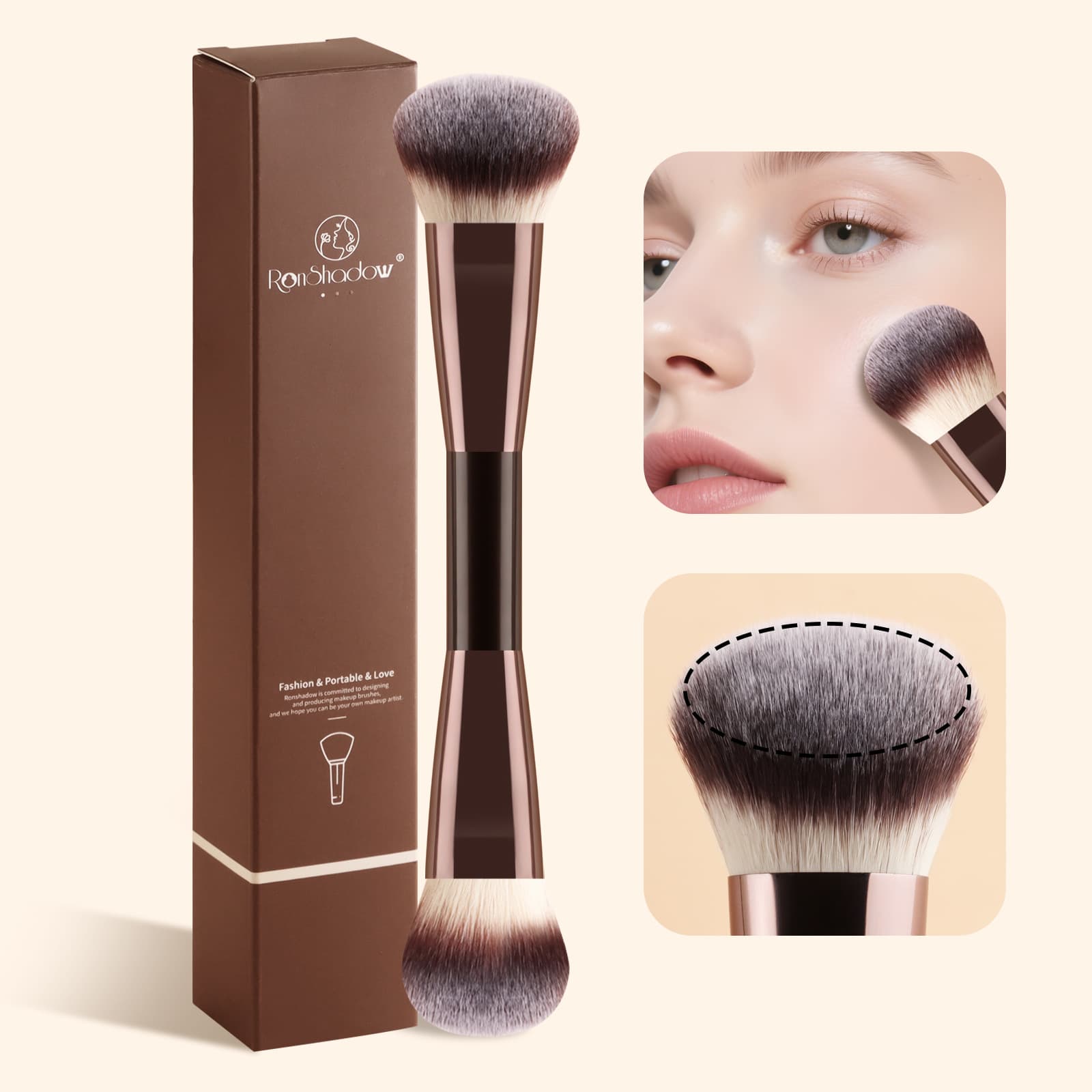 Cross-border single boxed double-headed makeup brush, sloped blush foundation brush, soft-bristled powder-free portable beauty tool
