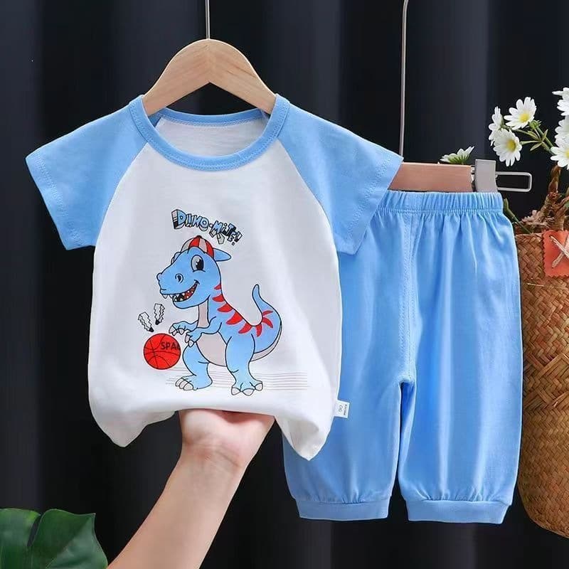 Summer boys and girls cotton casual suit cartoon printed T-shirt children's casual shorts two-piece cotton set