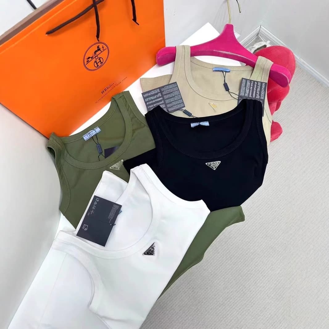 Original Quality PD Nanyou Must-Have Spring/Summer New Triangle Logo Round Neck Versatile Short Medium Long Length Chic Vest