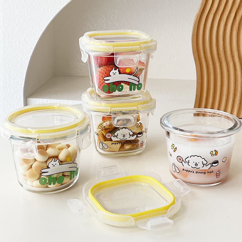 High borosilicate glass food supplement box, retortable, microwaveable, children's lunch box, high-looking mini sealed crisper