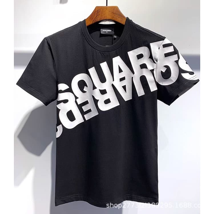 DSQ Short Sleeve T-Shirt for Men D2 Letter Print Reflective Spring/Summer Cotton European and American Fashion Trendy Undershirt Tshirt