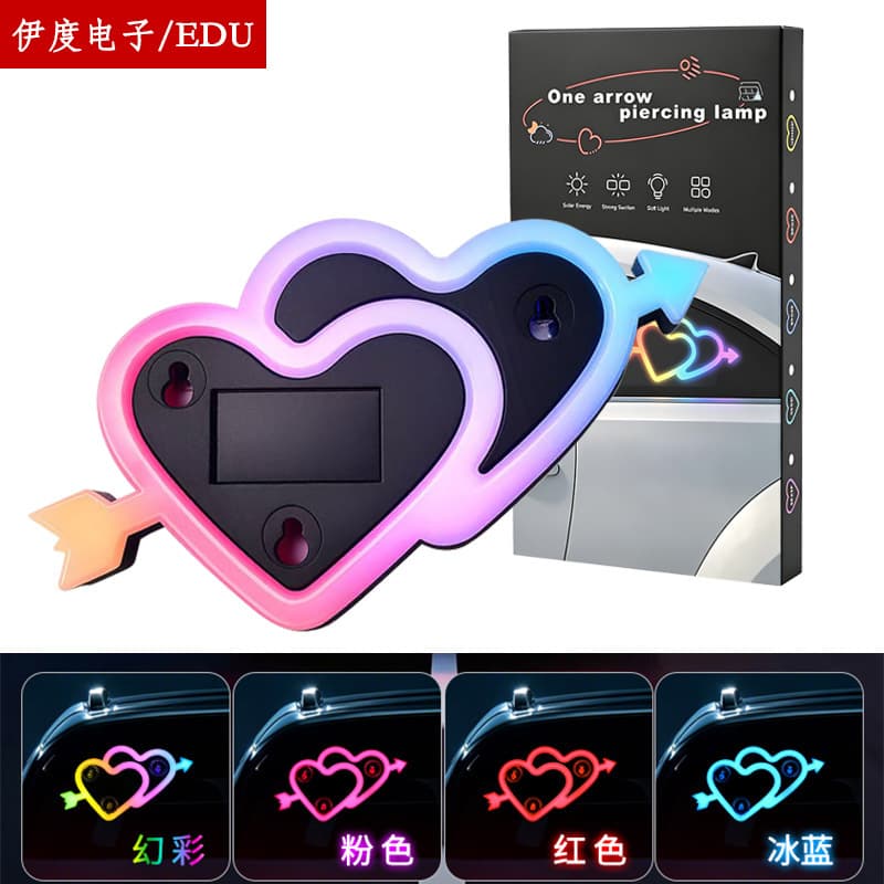 Car Arrow Heart Love Light Solar Decorative LED Warning Light Triangle Window Vehicle Fun Ambient Light