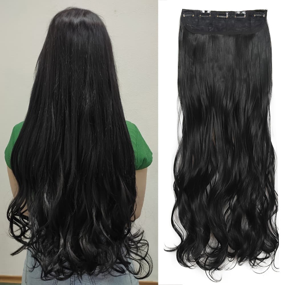 80cm Long Hair Extension Weft 5-Clip One-Piece Curly Synthetic Hair Extension High-Temperature Fiber Long Curly Hair