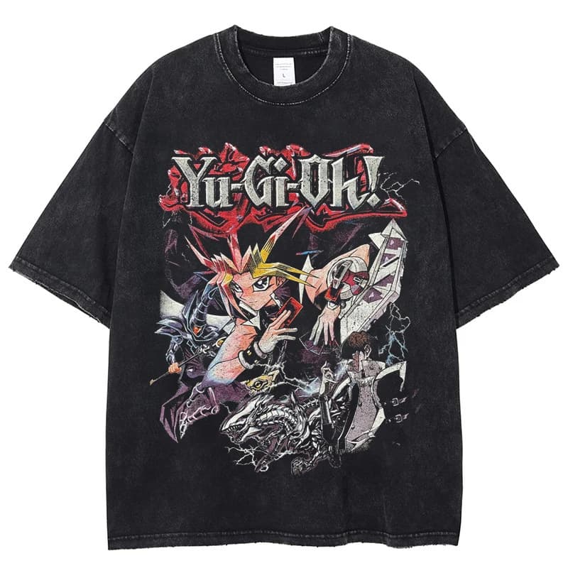 Anime Vintage Washed Cotton T-Shirt! New YUGIOH Game Short Sleeve Dark Pharaoh Summer Wear