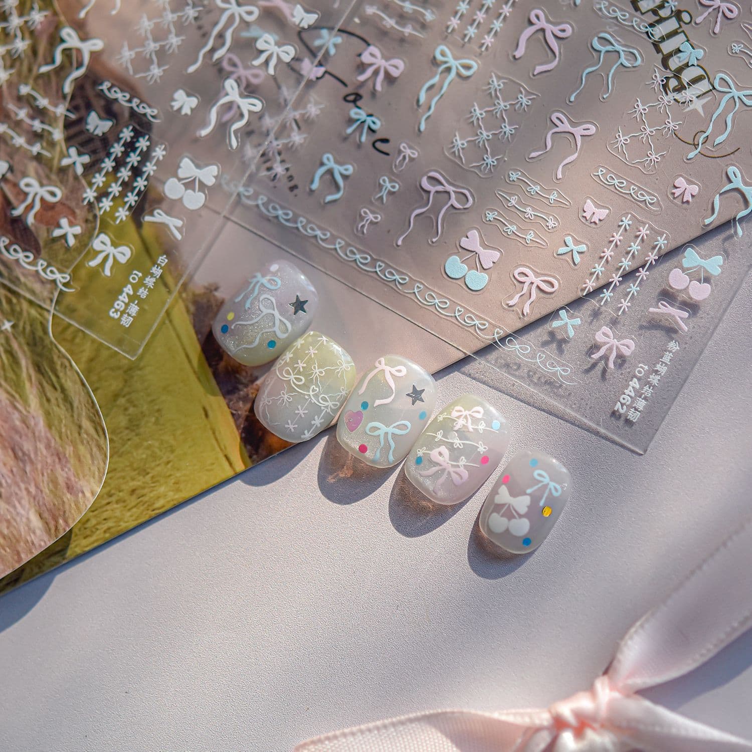 Thin and Durable Nail Stickers, Popular Japanese Style Phone Case Nail Art, Pink and Blue Butterfly Decorative Stickers, Full Nail Wraps