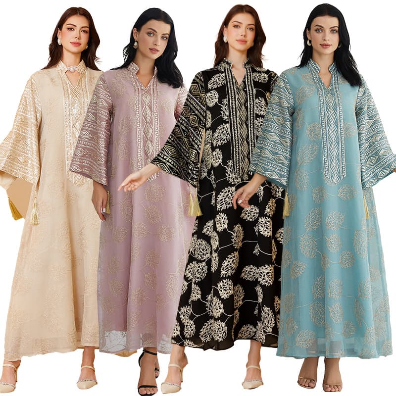 SW68 Amazon Muslim Embroidered Sequin Plus Size Women's Clothing European and American Cross-border Arab Dubai New Robe