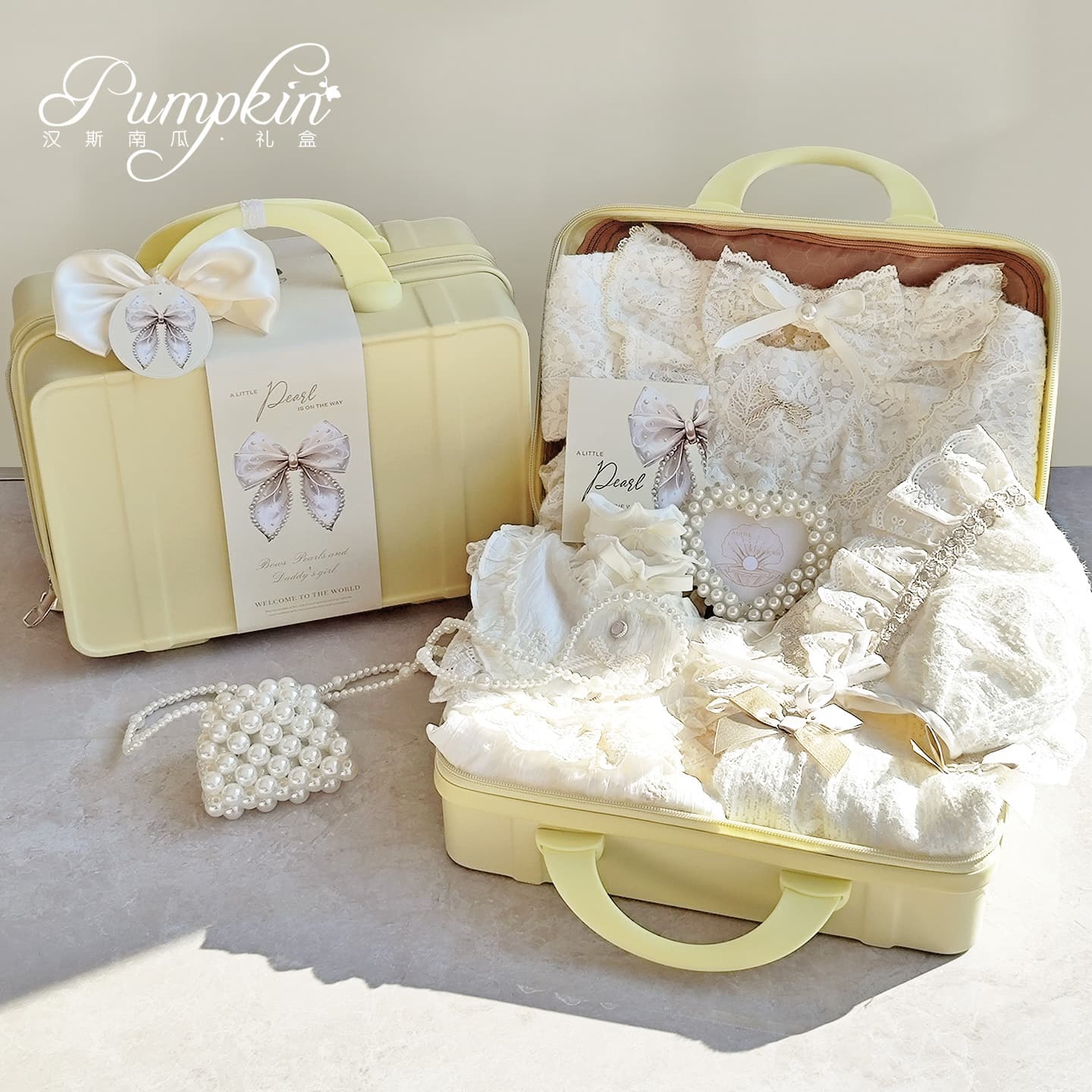 Baby Gift Set Pearl Baby Beige Lace Princess Dress Set Meeting Gift Birthday Gift High-End