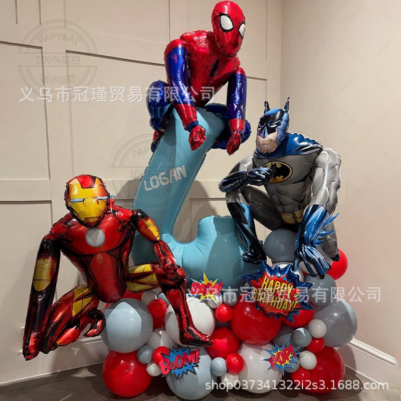 3D Assembly Marvel Spider-Man Iron Man Aluminum Foil Latex Blue Number Balloon Set for Boys Birthday Party Gift