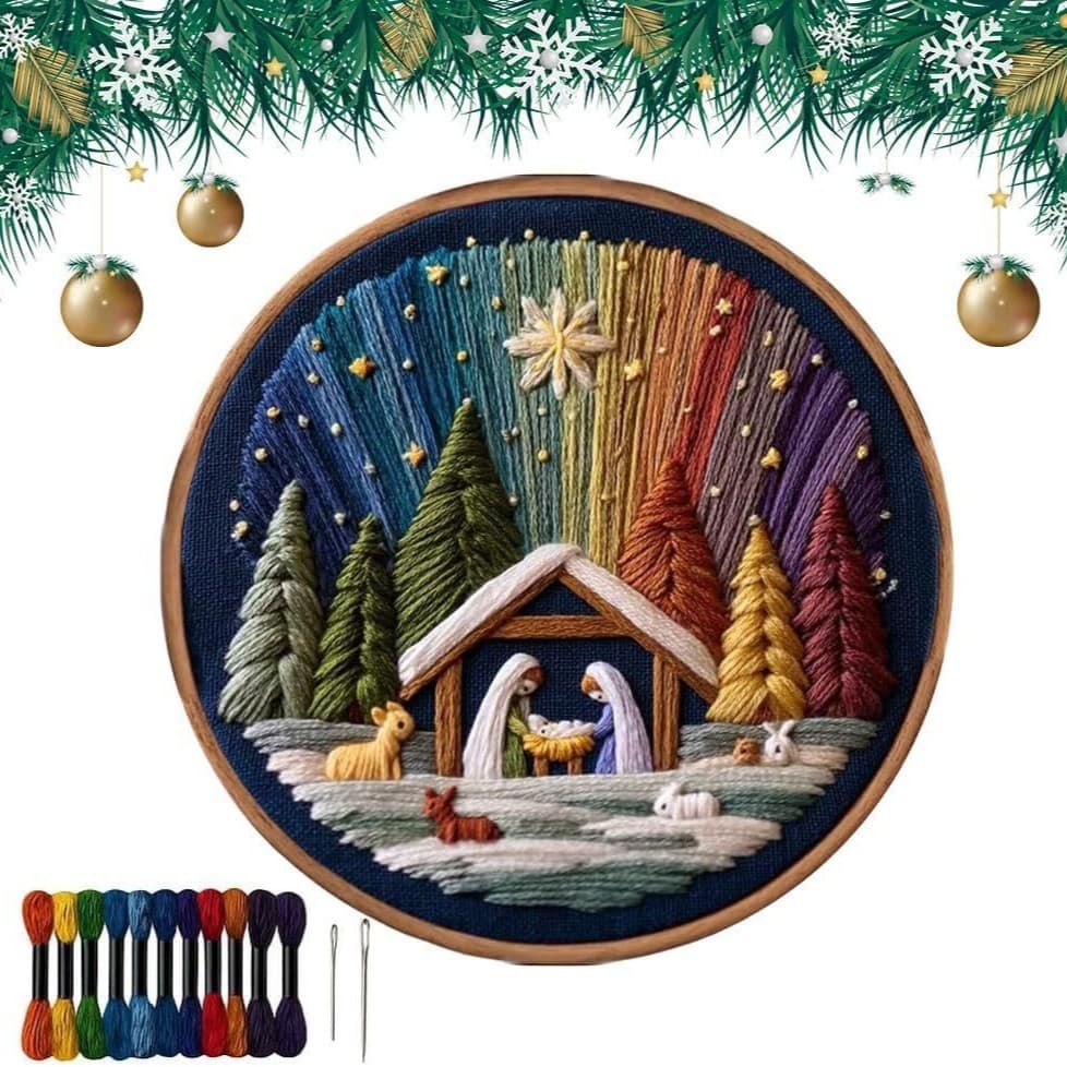 DIY Nativity Embroidery Set, Nativity Scene Embroidery Kit, Christmas DIY Embroidery Set