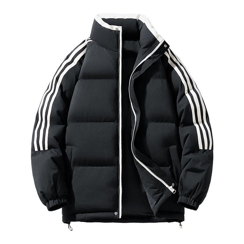 American-style side striped stand-up collar cotton-padded jacket, unisex winter trendy loose-fitting thick puffer jacket, high-street warm couple cotton-padded coat.