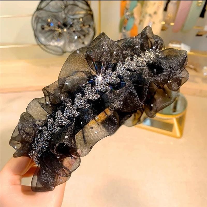 Cute hair accessory: mesh pleated headband for high crown effect, versatile for face washing and outings, bow hairband that slims the face.