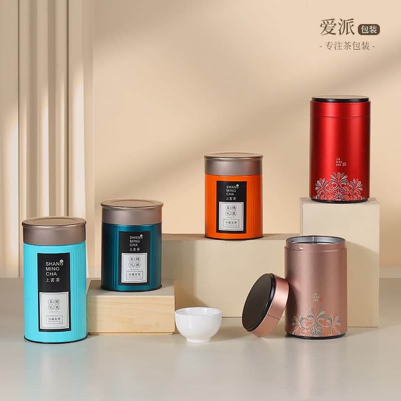 Round tin tea canister, iron tea packaging tin, empty can for Longjing green tea, black tea, universal tea iron box, tinplate can