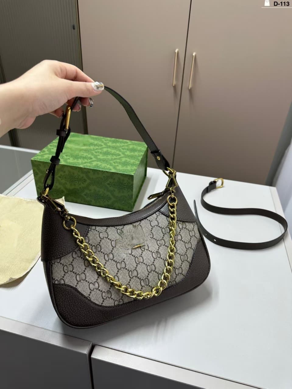 Classic Women's Hobo Shoulder Bag G Crescent Moon Bag Genuine Leather Crossbody Bag Light Luxury Chain Trendy Women's Bag