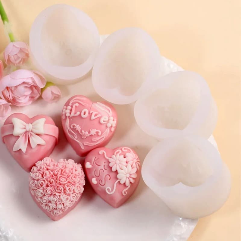 LOVE Heart Rose Bow Silicone Mold DIY Aromatherapy Candle Soap Chocolate Cake Mold