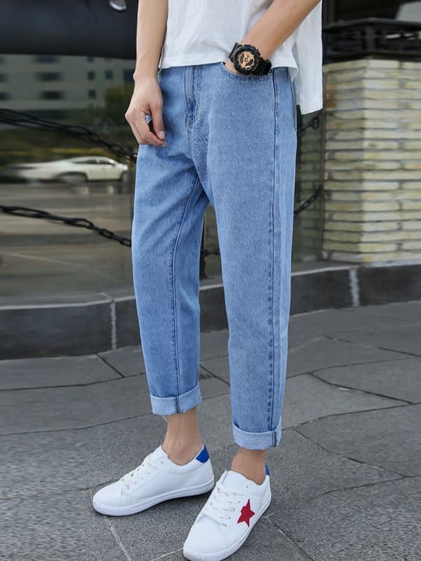 Straight Leg Jeans for Men Spring Fall New High-End Men's Jeans Youth Premium Loose Fit Cropped Jeans