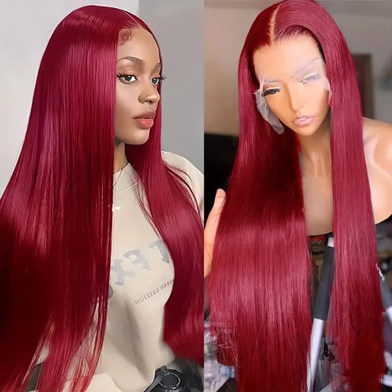 Fashionable Long Straight Red Wig for Women, Realistic Everyday Straight Hair Full Wig for Export