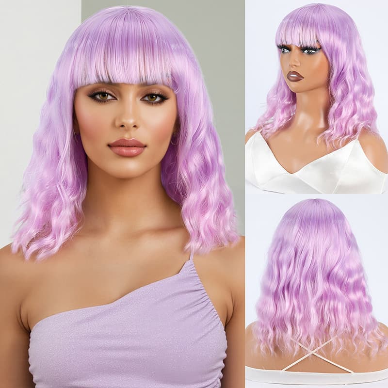 Cross-border Europe and America Wigs Fashionable Water Wave Short Curly Wigs Cosplay Colorful Wigs for Women Wig Cap
