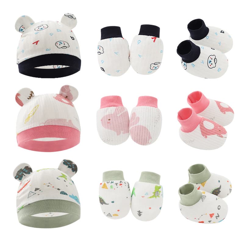Foreign Trade European and American Baby Hats, Newborn Caps, Infant Hats, Baby Gloves, Booties, Three-Piece Set 8922023