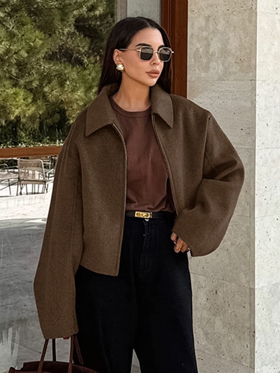Vintage Maillard Brown Wool Coat Women Autumn Winter Loose Fit Jacket Lapel Thick Overcoat European American Women's Clothing