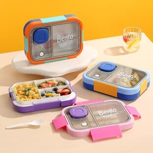 Korean-style Divided Plastic Lunch Box with Cutlery and Sauce Container, Microwave-safe Student Bento Box, Sealed Fruit Container