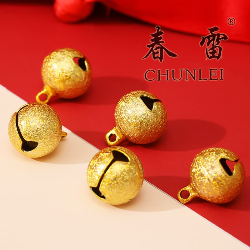 14mm wrinkled gold bell bracelet with frosted copper bell, Christmas bell pendant, handmade accessory.